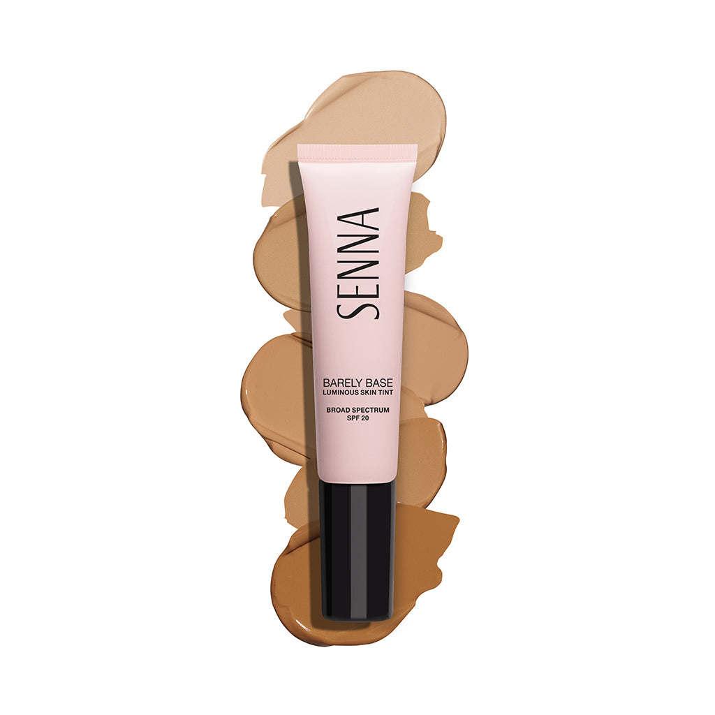 Senna Barely Base Luminous Skin Tint SPF20 with all 6 shade swatches