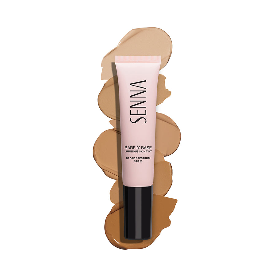 Senna Barely Base Luminous Skin Tint SPF20 with all 6 shade swatches