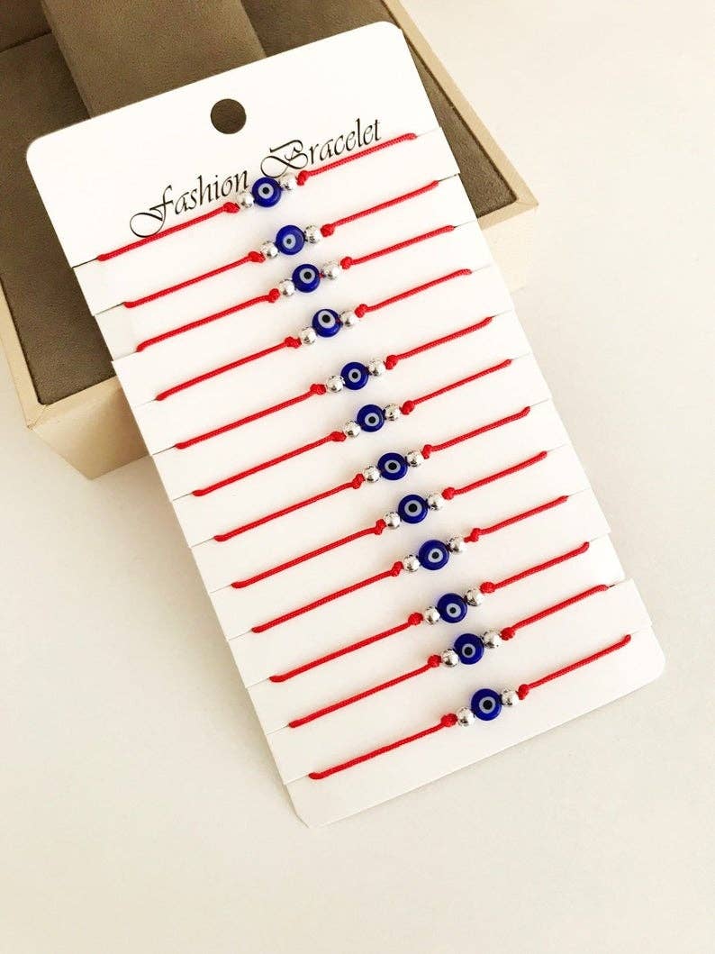 Evil Eye Bead Bracelet With Adjustable Red String Bracelet