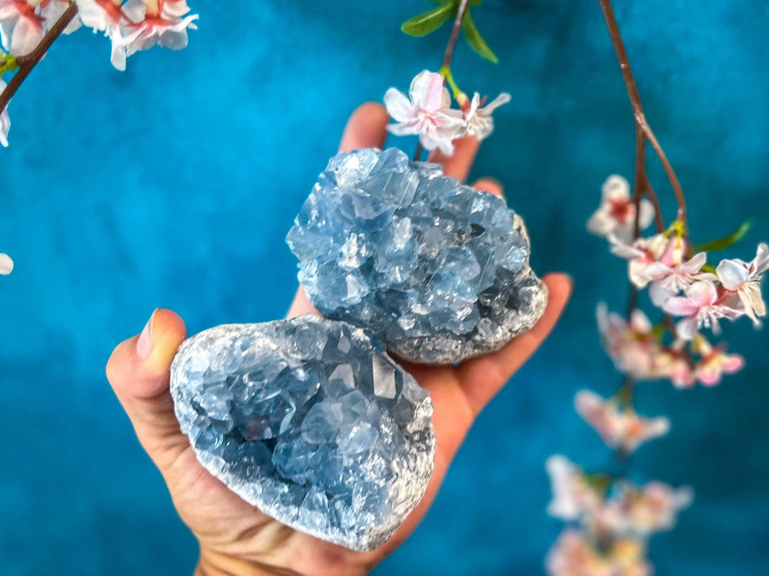 Ethically Sourced CELESTITE Clusters 1 1/2 pound