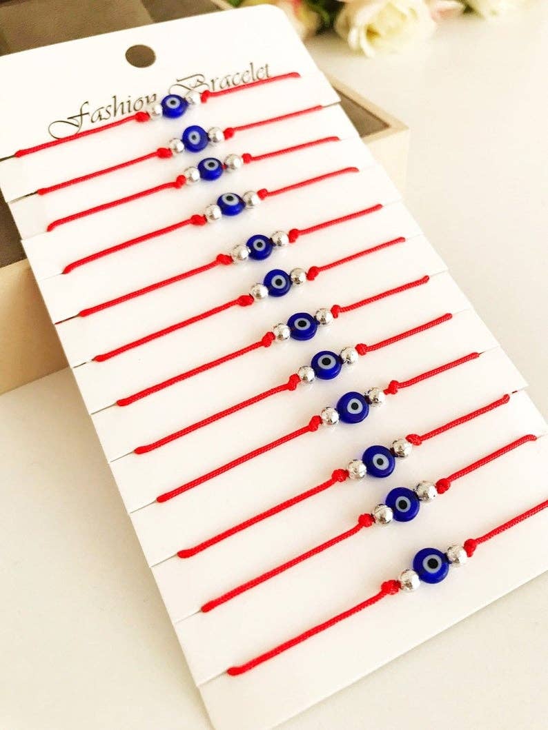 Evil Eye Bead Bracelet With Adjustable Red String Bracelet