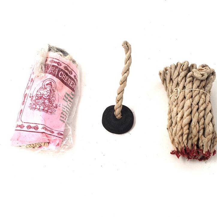 Image of Love & Lust Tibetan Rope Incense - Chenerezig with Burner