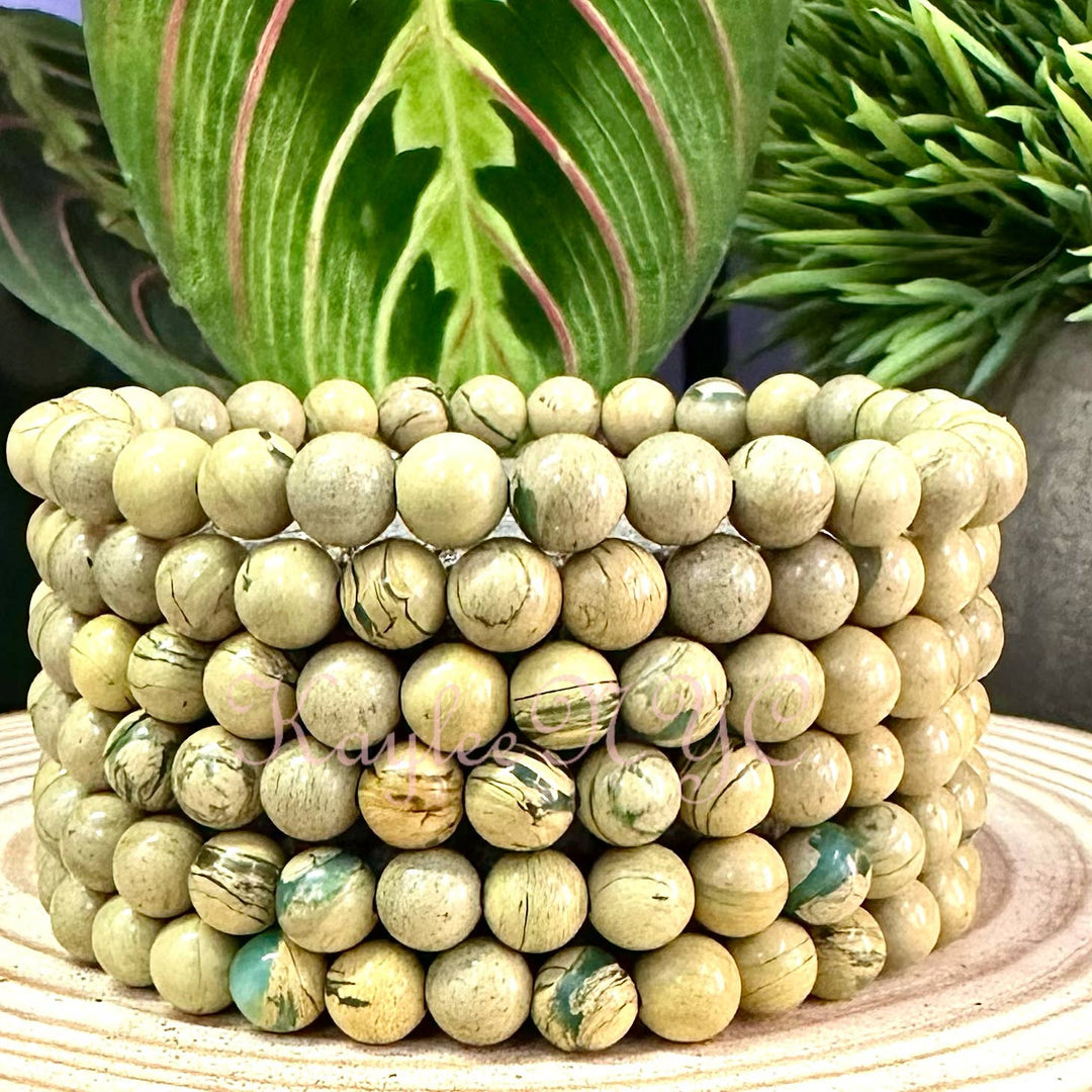 Image of KayleeNYC Yellow Unakite Jasper/Chrysoprase 6mm 7.5” Bracelet