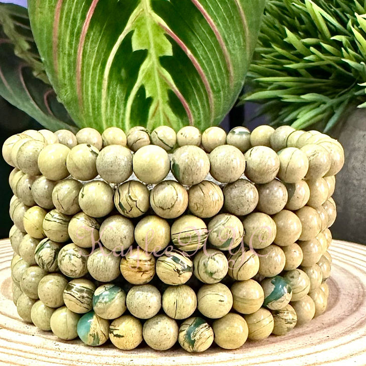 Image of KayleeNYC Yellow Unakite Jasper/Chrysoprase 6mm 7.5” Bracelet
