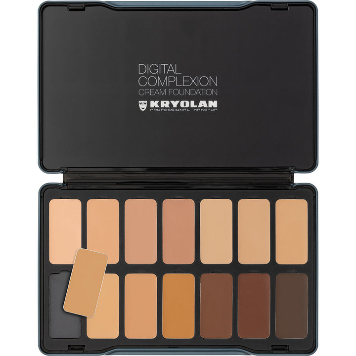 Digital Complexion Cream Foundation Palette 14 Pan - Digital #1 opened and showing how you can pop out the pans to depot