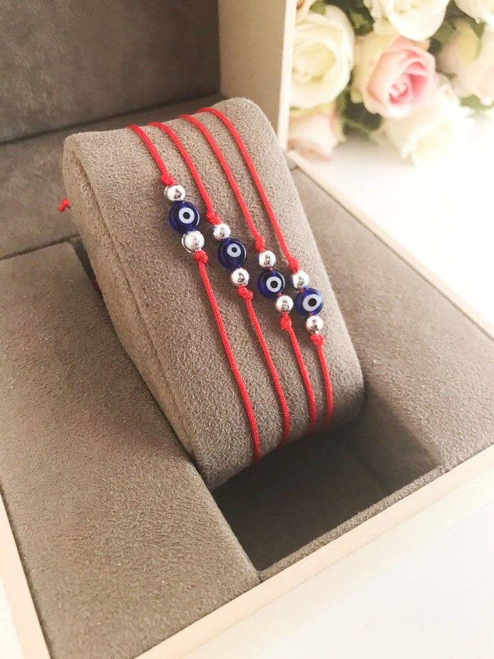 Evil Eye Bead Bracelet With Adjustable Red String Bracelet