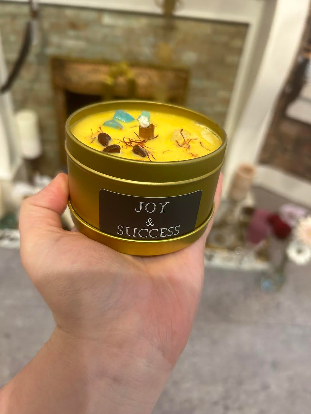 This is the front of the Joy and Success candle