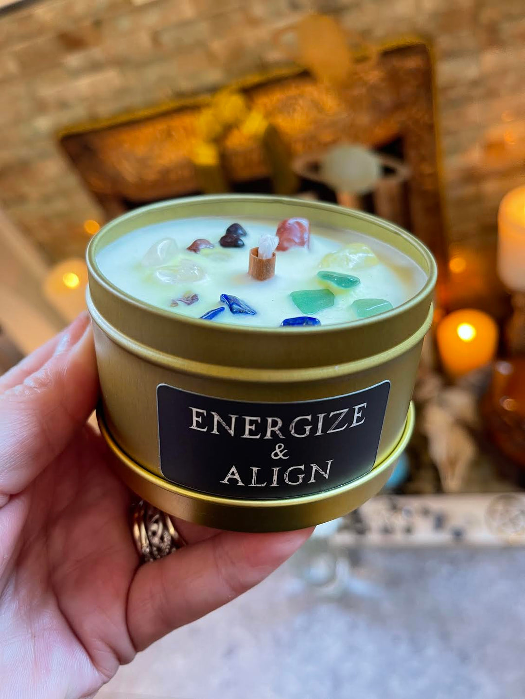 This is the front of the Energize and Align candle
