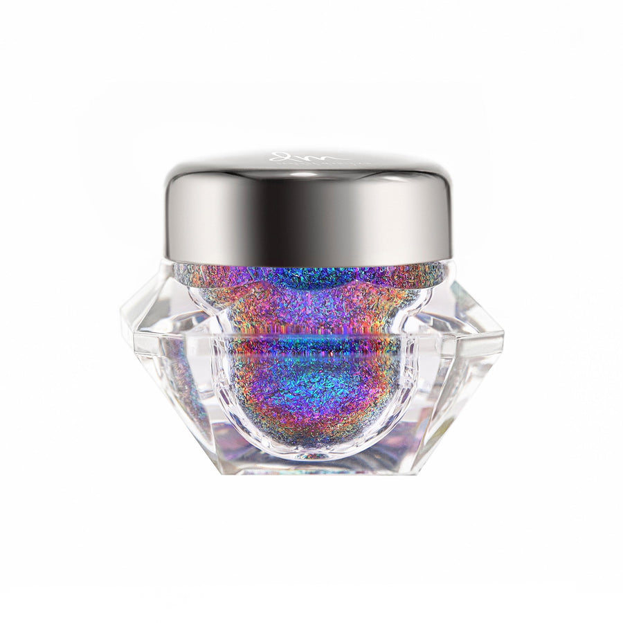 Chrome Flakes Bi-Pride in its packaging. This color was made to honor the bi community. This picture shows all of the chrome flake undertones like blue, purple, orange, red, and green.