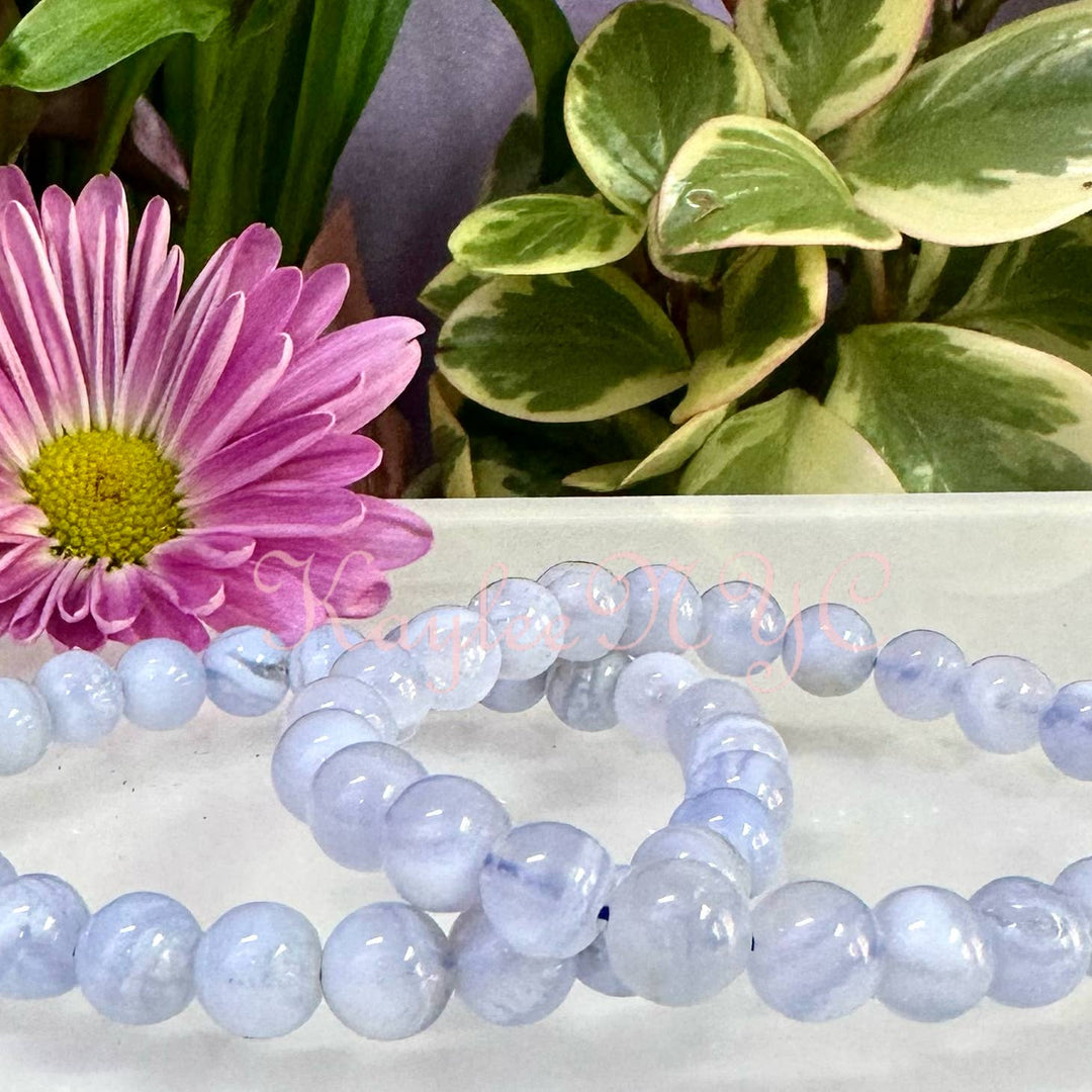 Natural Blue Lace Agate 8mm 7.5” Crystal Bracelet