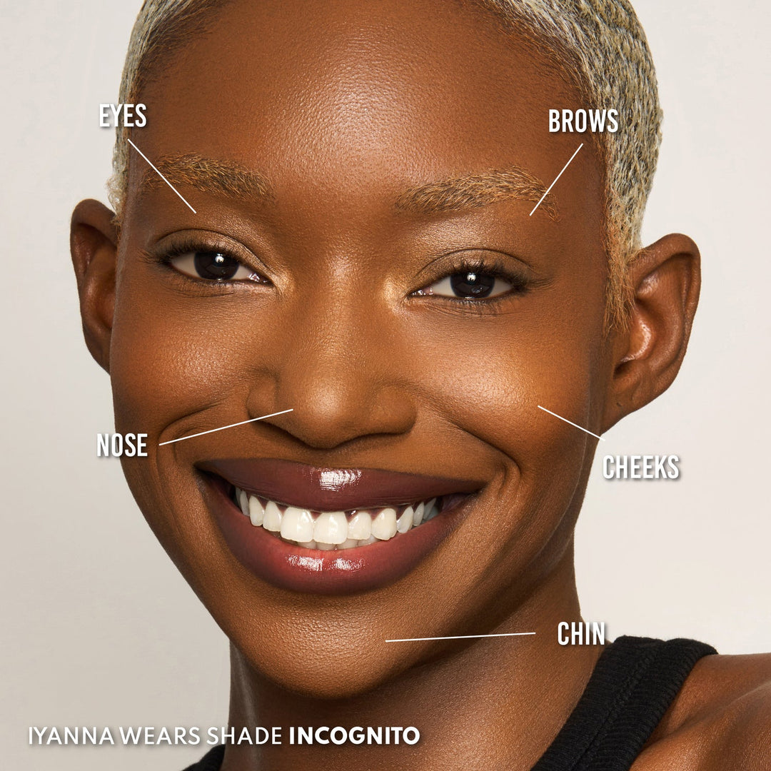 Incognito Yummy Skin Blurring Balm Lowlighter on the face used different ways