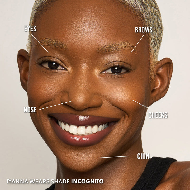 Incognito Yummy Skin Blurring Balm Lowlighter on the face used different ways