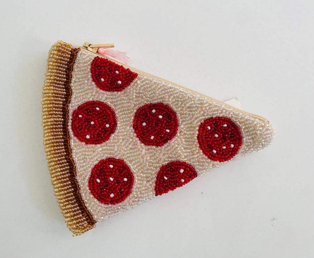 Hand Beaded Pizza Coin Purse
