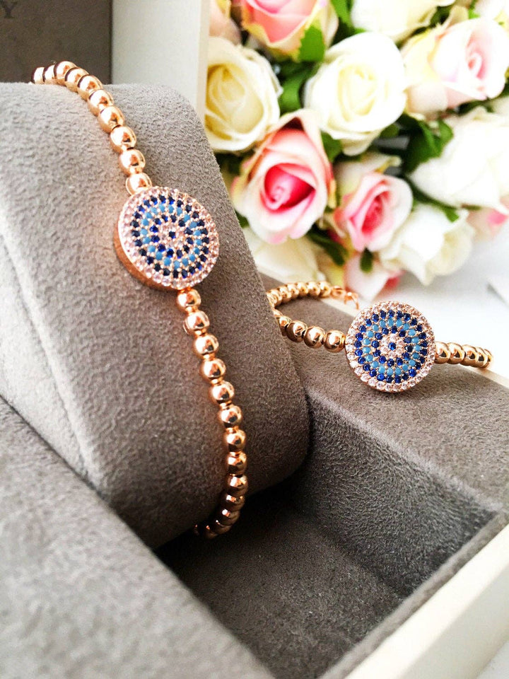 Rose Gold Zirconium Greek Evil Eye Bracelet