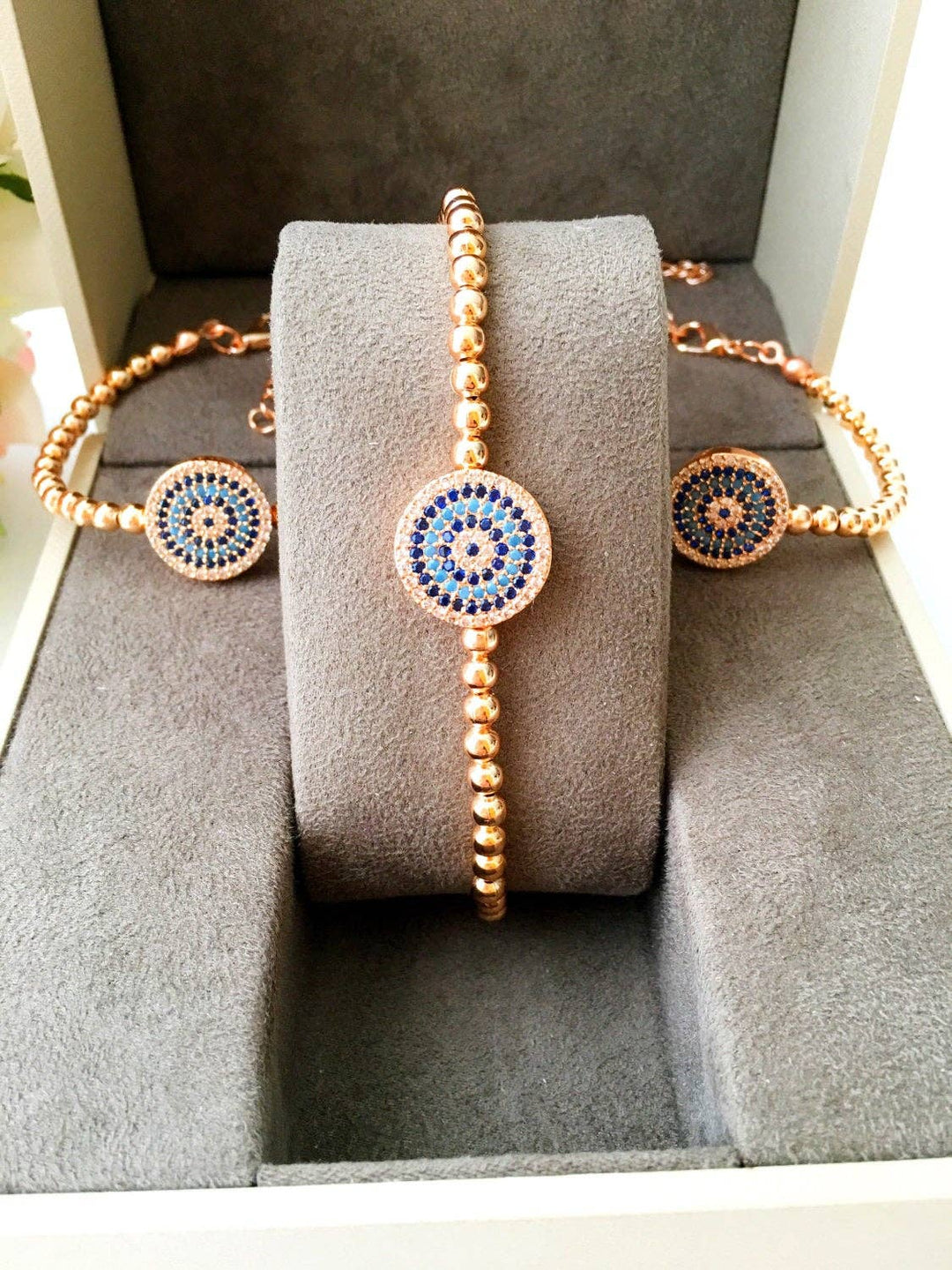 Rose Gold Zirconium Greek Evil Eye Bracelet