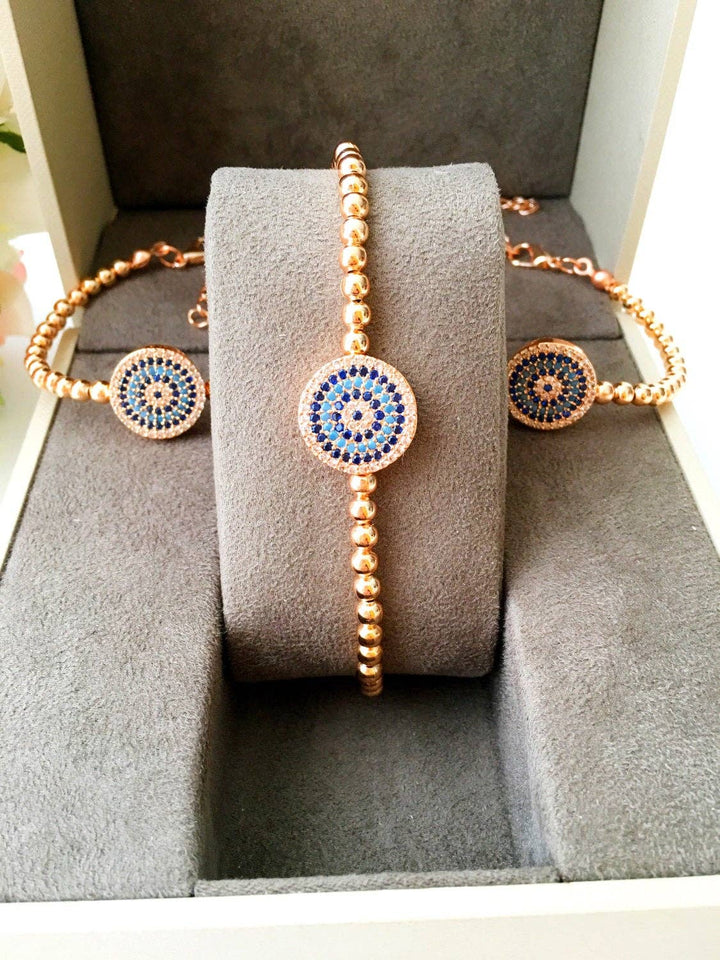 Rose Gold Zirconium Greek Evil Eye Bracelet