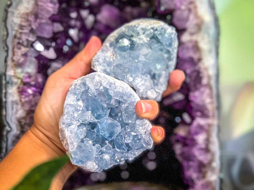 Ethically Sourced CELESTITE Clusters 1 1/2 pound