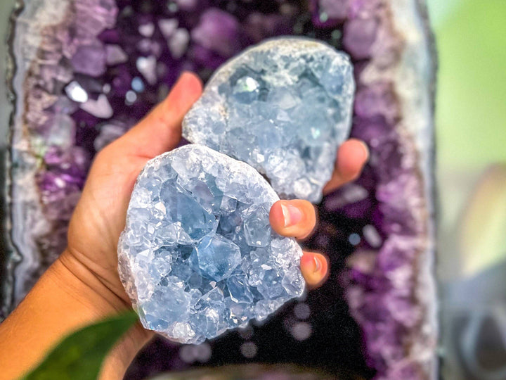 Ethically Sourced CELESTITE Clusters 1 1/2 pound