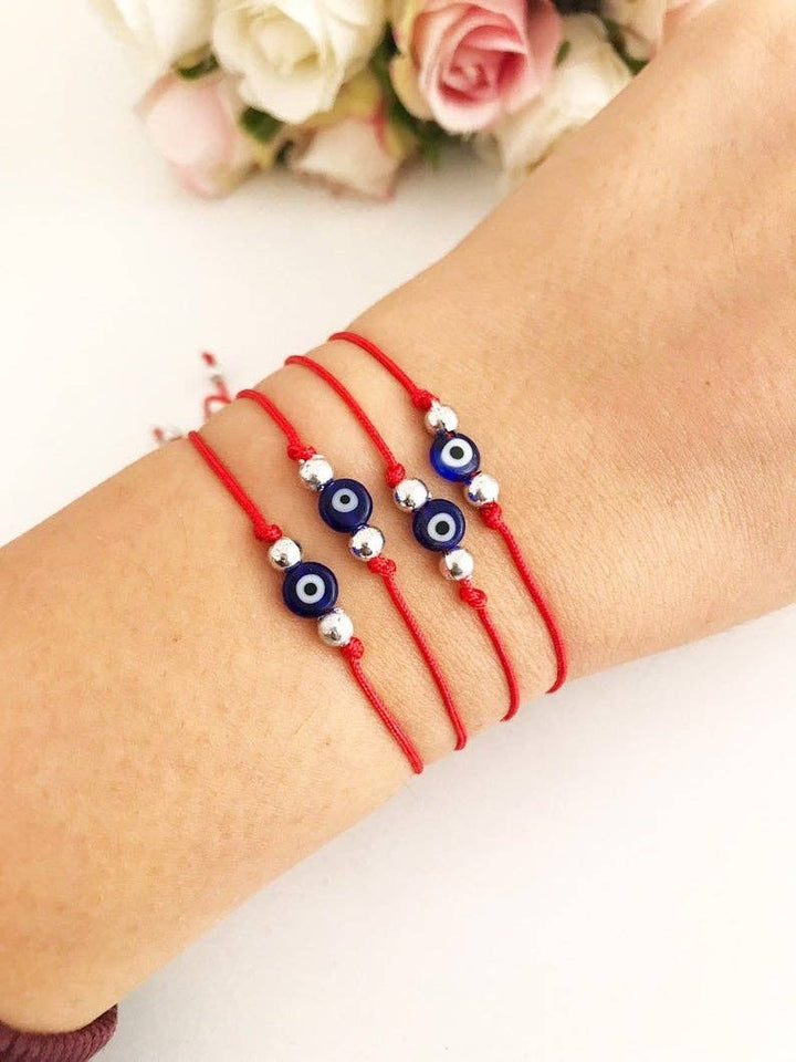 Evil Eye Bead Bracelet With Adjustable Red String Bracelet