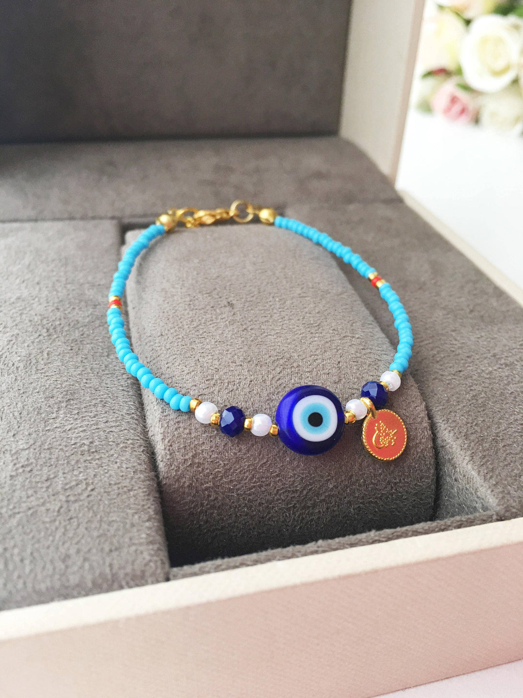 Greek Blue Evil Eye Bracelet with Seed Beads