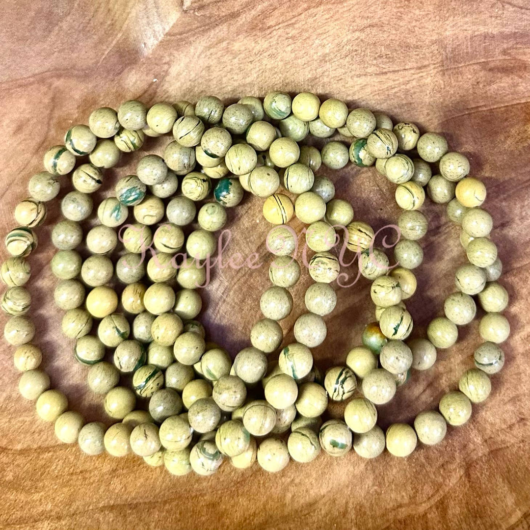 Yellow Unakite Jasper/Chrysoprase 6mm 7.5” Bracelet