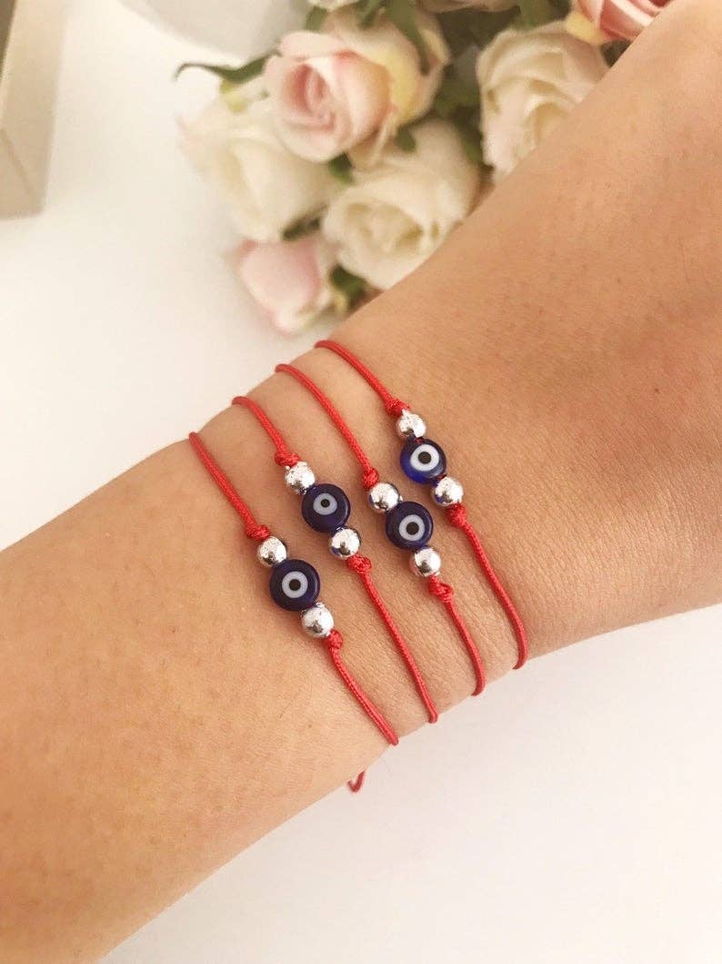 Evil Eye Bead Bracelet With Adjustable Red String Bracelet