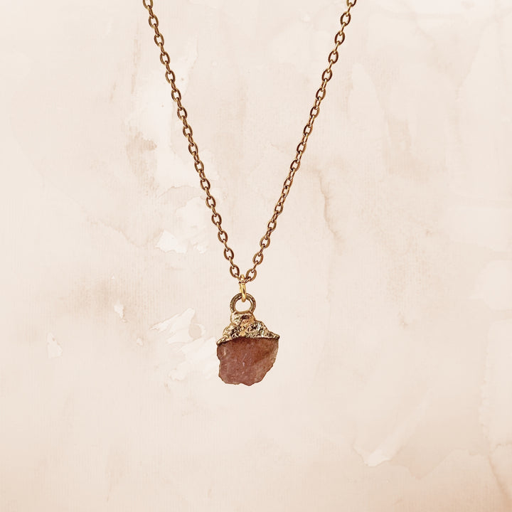 Raw Strawberry Quartz Crystal Gold Necklace
