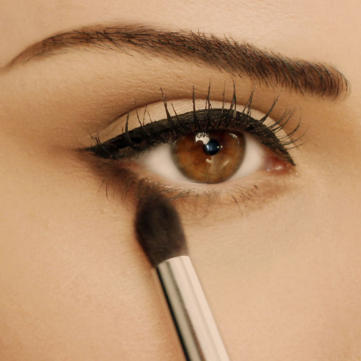 This is cozzets D220 Pencil blending brush being used to blend her under eye shadow.