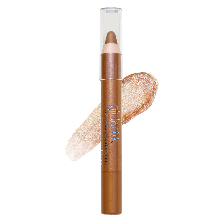 Flirty 3 in 1 Sparkle Balm with a swatch behind