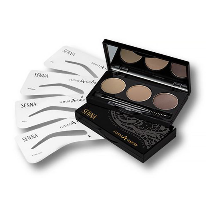Form A Brow shade Ash Blonde by Senna Cosmetics with eyebrow stencils