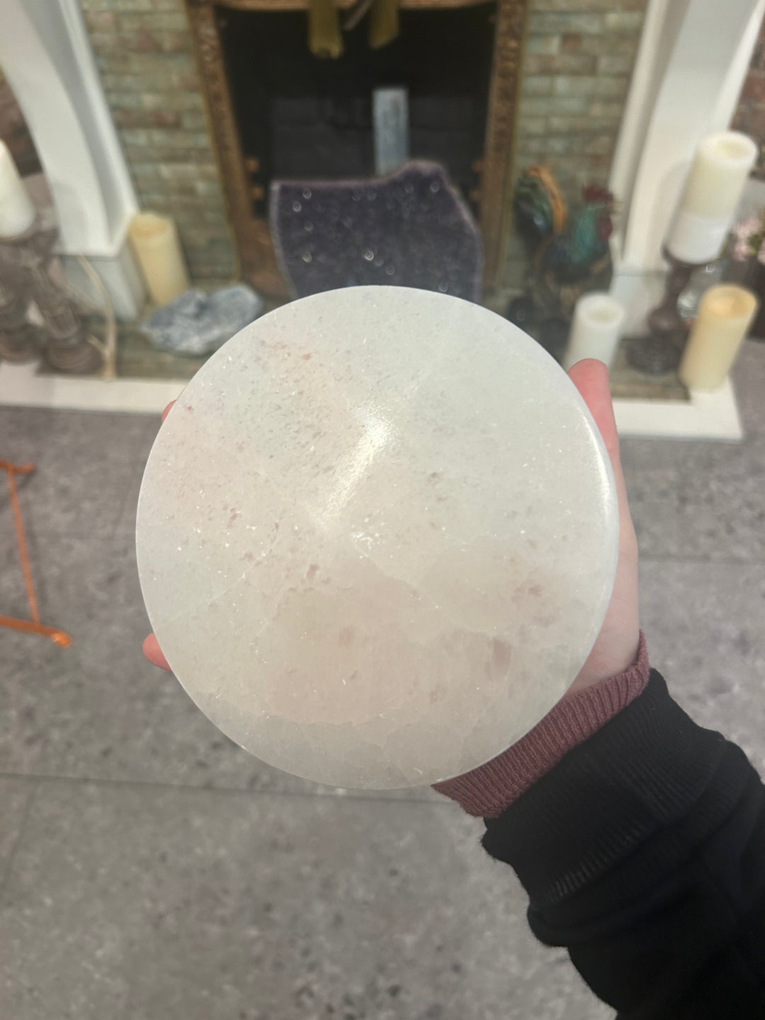 Large Selenite Charging Plate facing the screen