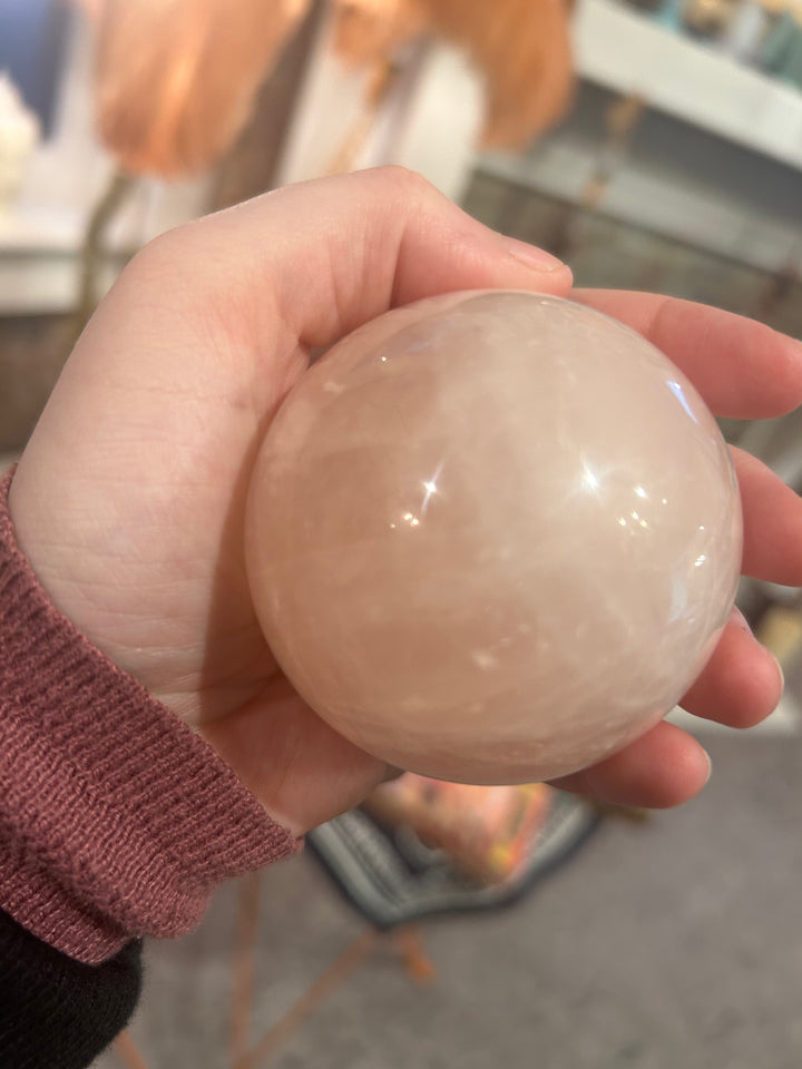 Large Rose Quartz Sphere close up
