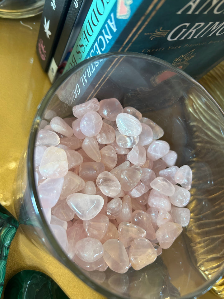 Rose Quartz Tumblers in jar