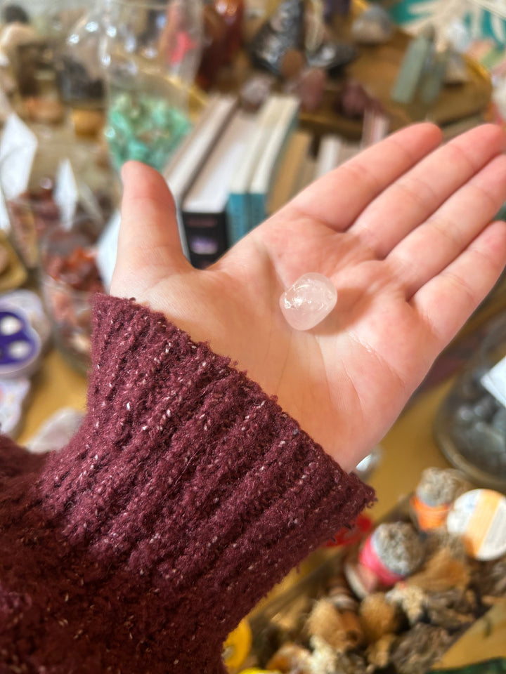 Rose Quartz Tumbler in palm