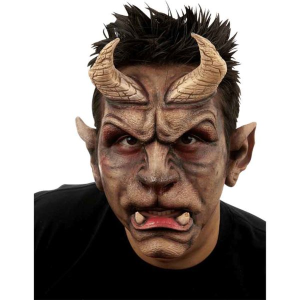 Devil mask with horns and detailed face on a white background