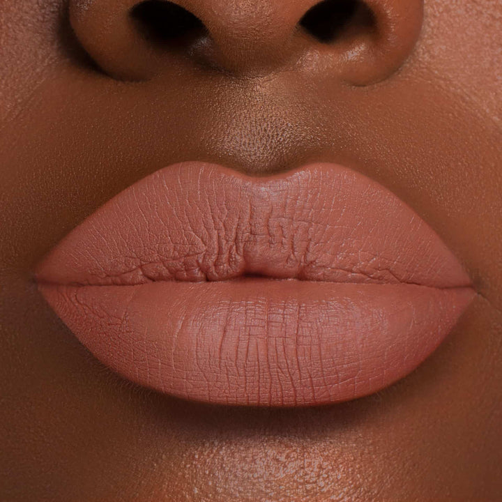 This is a dark skin tone lip swatch of the Nude Mood Liquid Matte Lip.