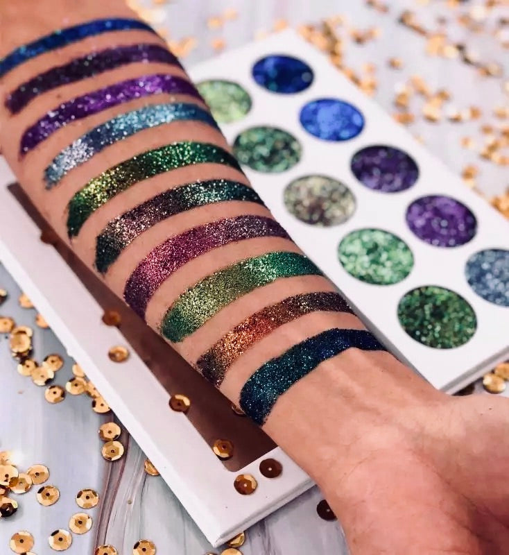 Unicorn Multichrome Glitter Shadow Palette swatched
