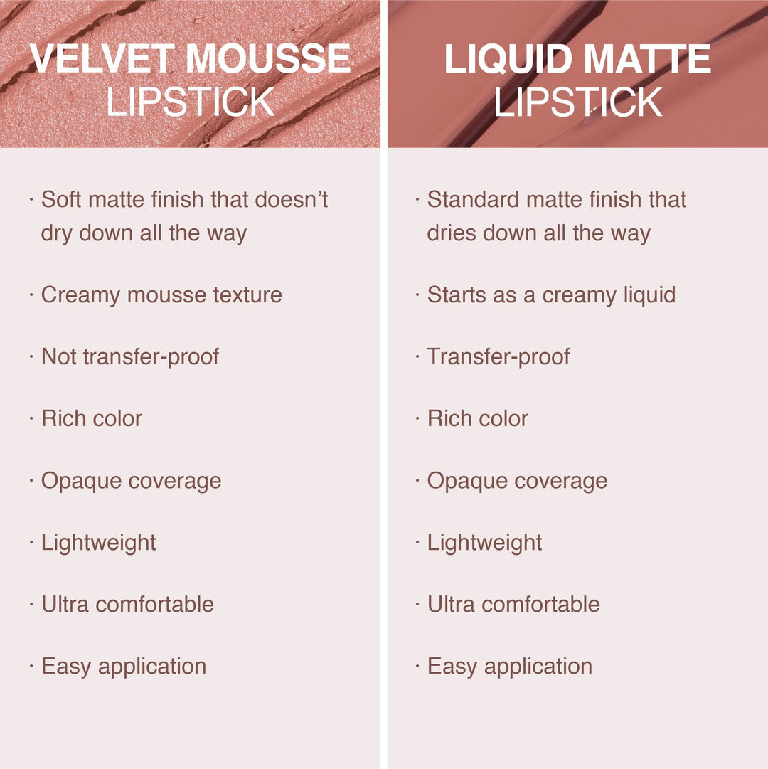 This shows the difference between dose of color's velvet vs. matte lipstick