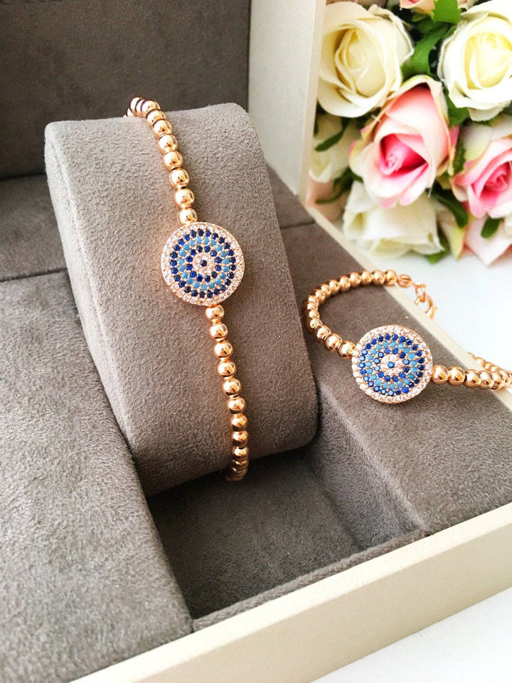 Rose Gold Zirconium Greek Evil Eye Bracelet