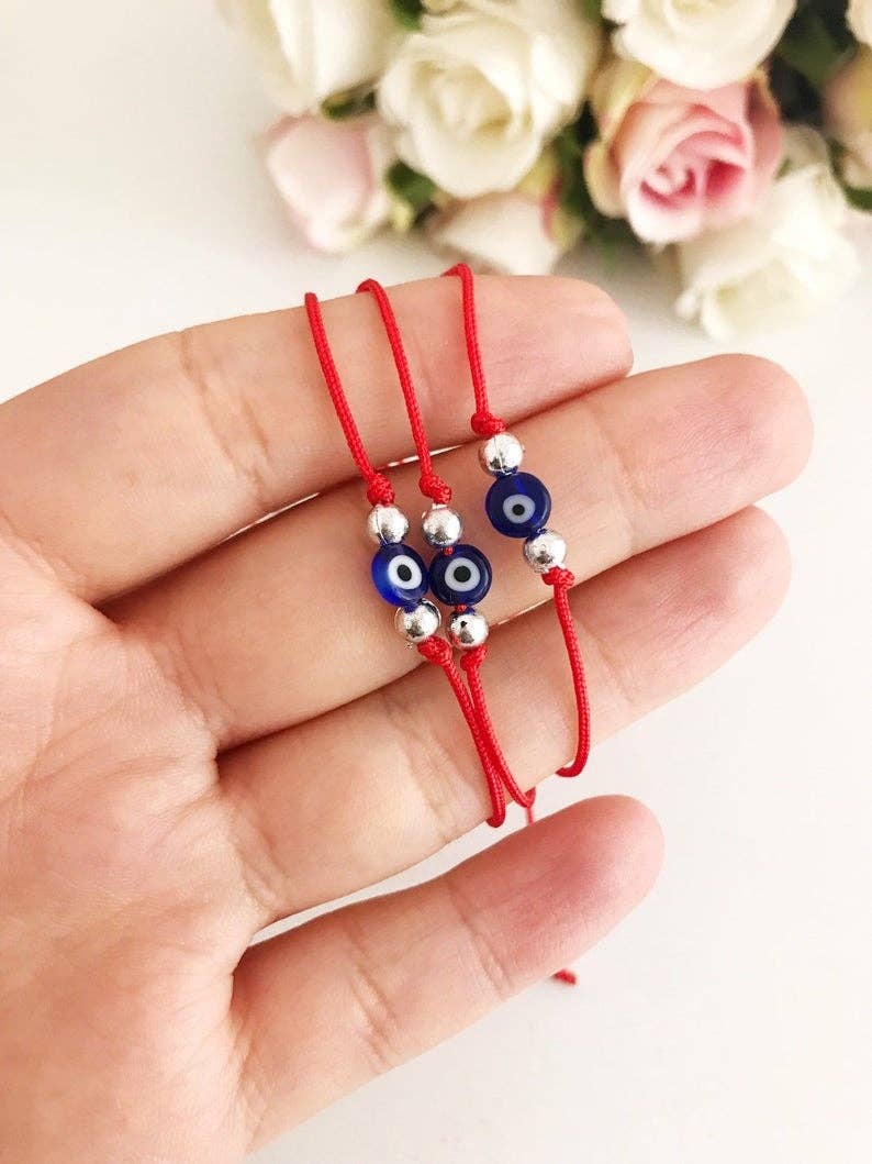 Evil Eye Bead Bracelet With Adjustable Red String Bracelet