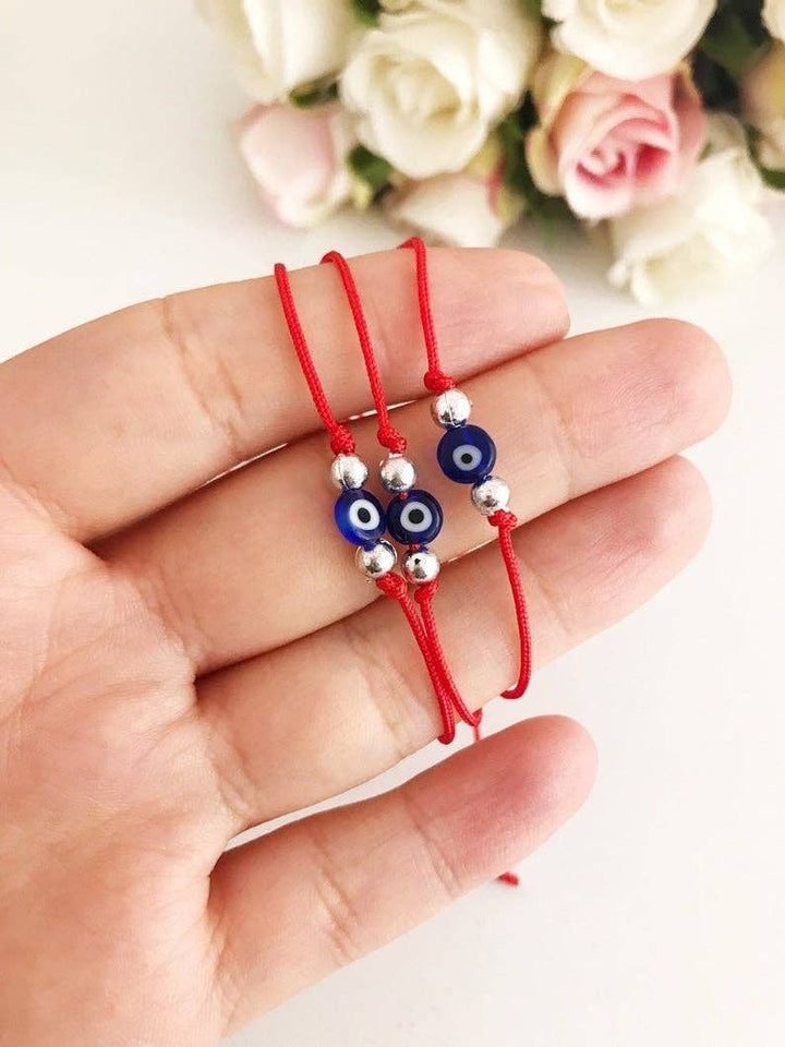 Evil Eye Bead Bracelet With Adjustable Red String Bracelet