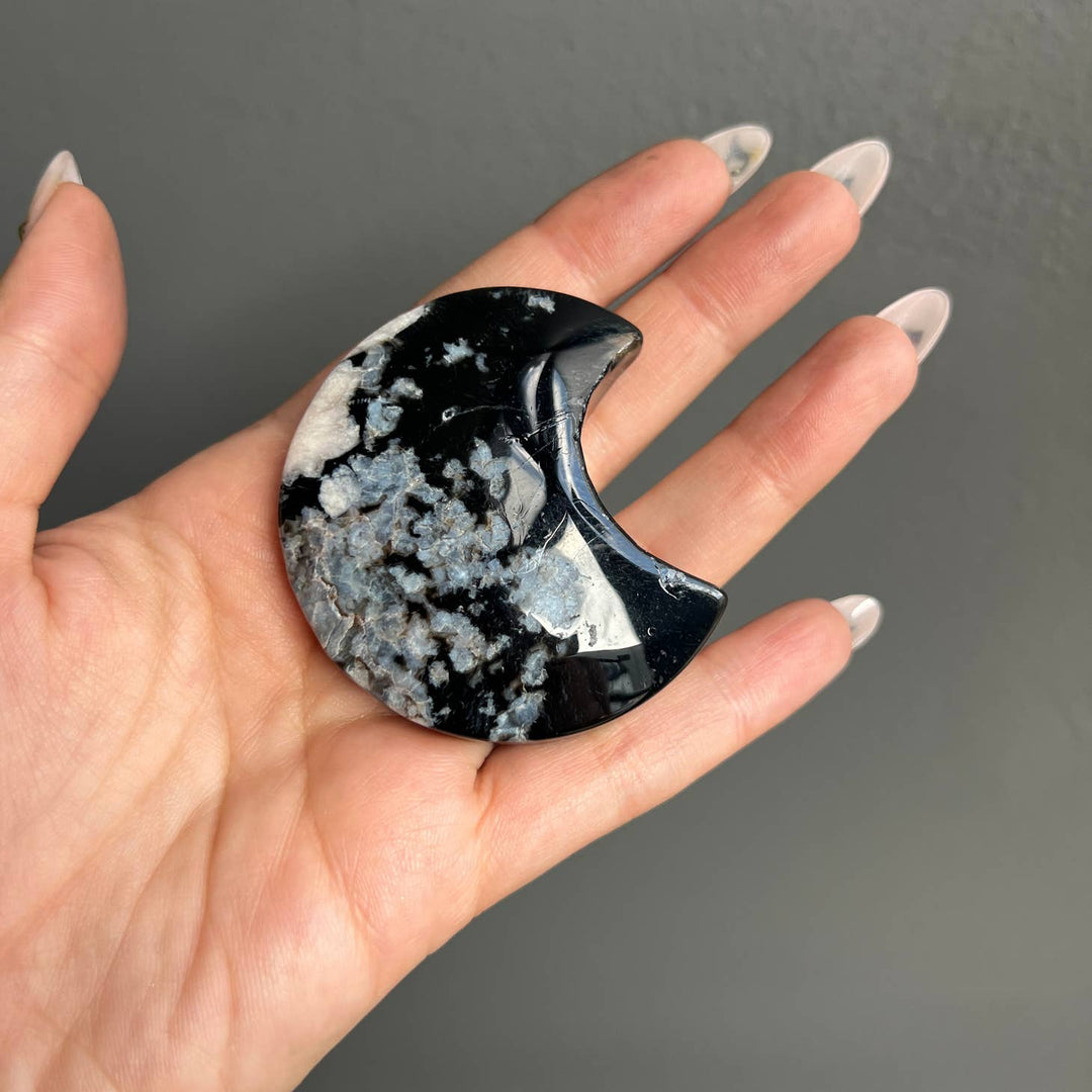 Black Flower Agate Crystal Moon