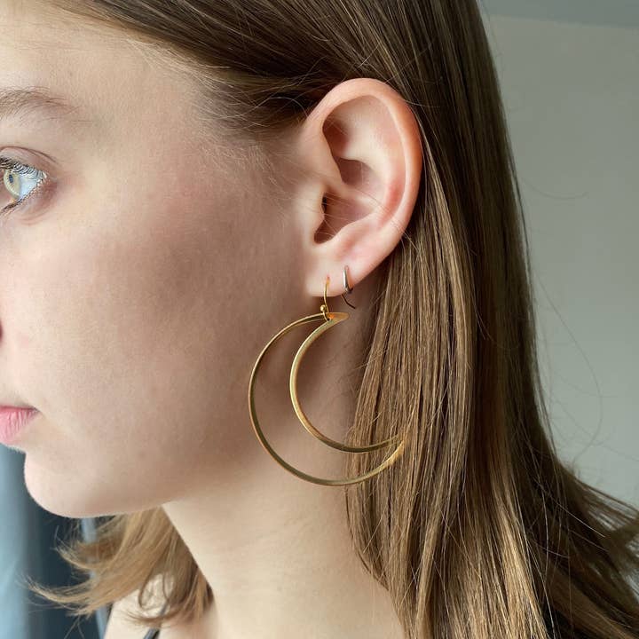 Image of Red Truck Designs Moon Earrings Extra Large Crescent Moon Boho Celestial Star