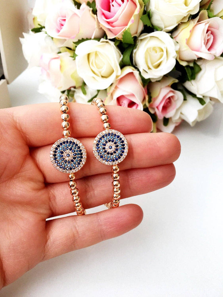 Rose Gold Zirconium Greek Evil Eye Bracelet