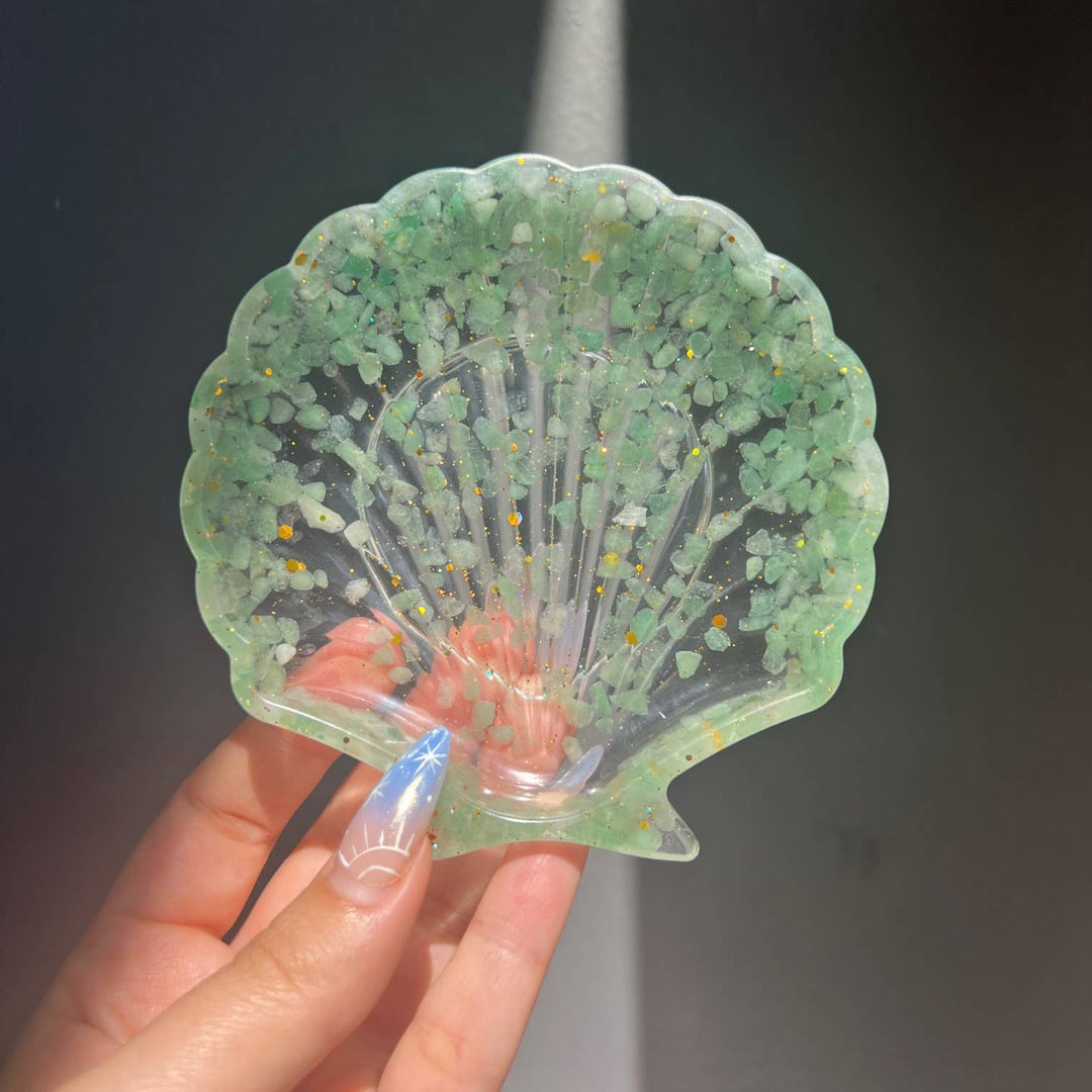 Green Aventurine Crystal Infused Seashell Resin Bowl