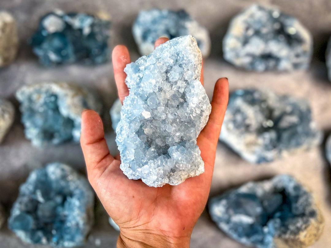 Ethically Sourced CELESTITE Clusters 1 1/2 pound