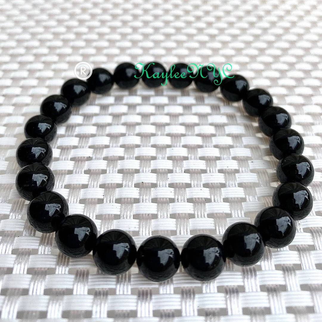 Natural Black Tourmaline 8mm 7.5” Crystal Healing Stretch Bracelet