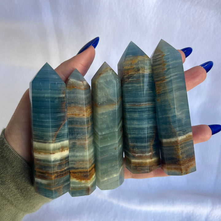 Lemurian Aquatine Calcite Crystal Tower