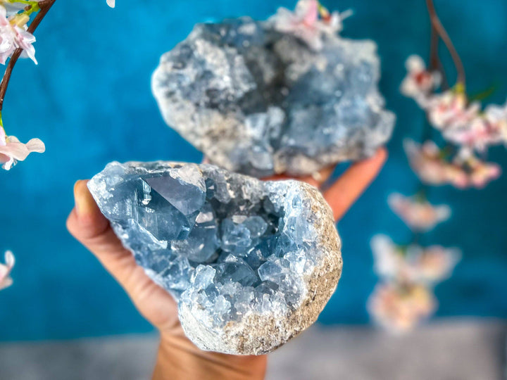 Ethically Sourced CELESTITE Clusters 1 1/2 pound