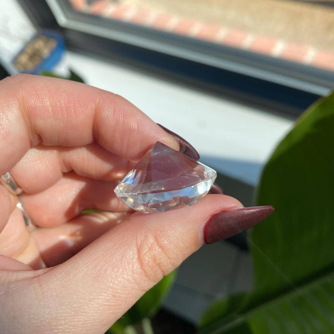 Clear Quartz Faceted Diamond Shape Crystal